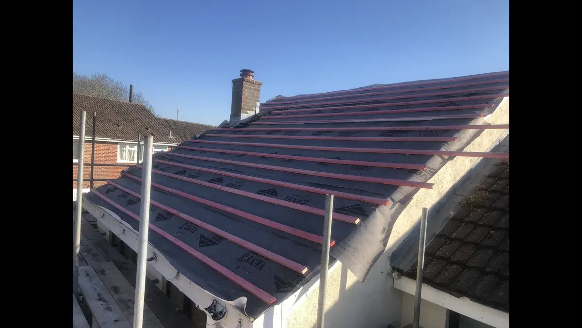 Roofing membrane and battens installed before replacement tiles